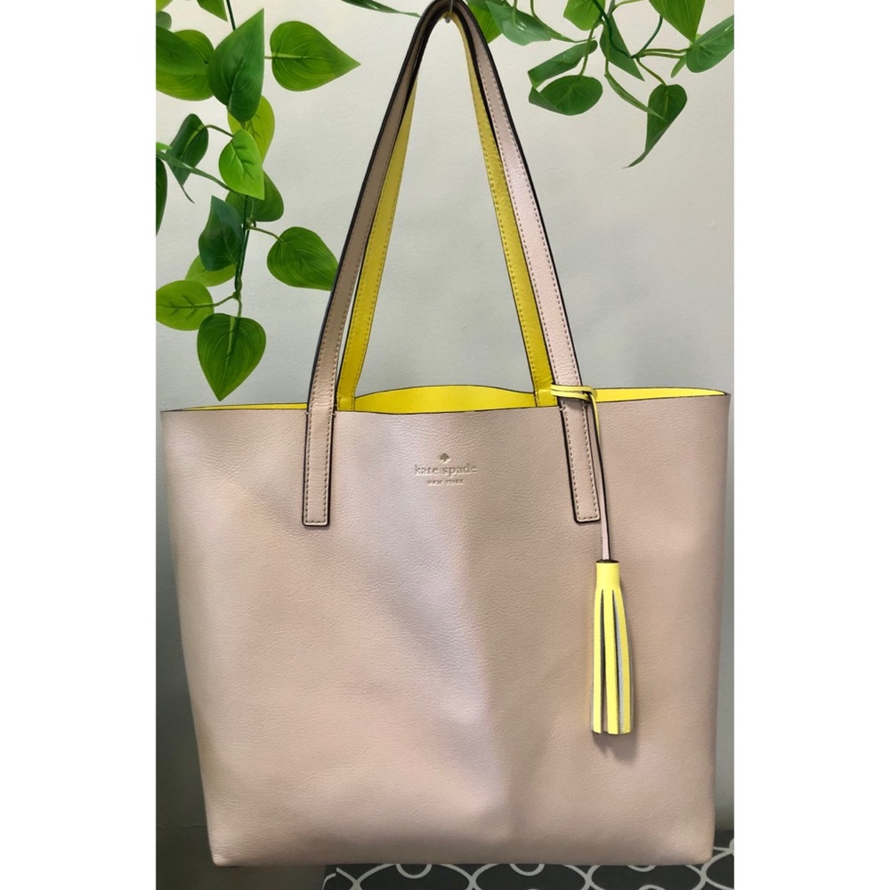 Kate Spade Nude and Yellow Large Tote Bag